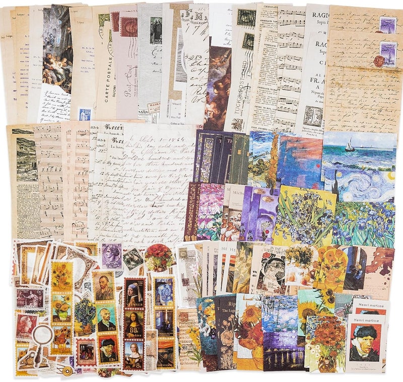 Knaid Vintage Scrapbook Supplies Pack (200 Pieces) for Junk Journal Bullet Journals Planners Aesthetic Paper Stickers Craft Kits Cottagecore Collage Album (Artistic) - Image 1